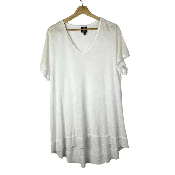 Bobeau White V-Neck Layered Short Sleeve Top 2X - Picture 1 of 3